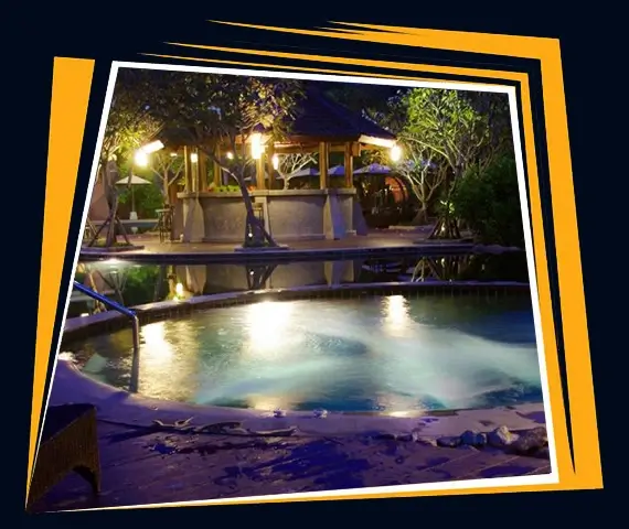 Pool and patio lighting at night